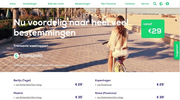 De website van Transavia