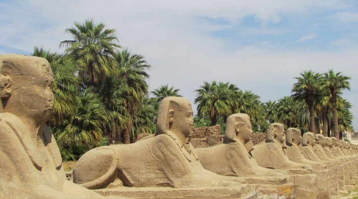 Sfinxen in Luxor, woestijnstad in Egypte