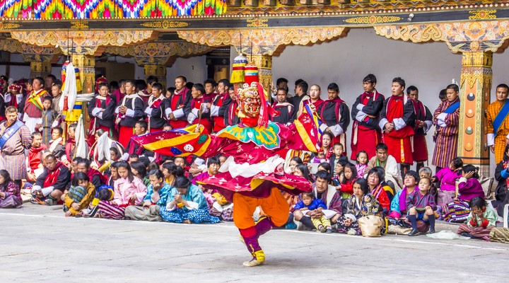 Gemaskerde dansers, Punakha, Bhutan