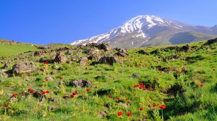 Landschap Iran met vulkaan Damavand