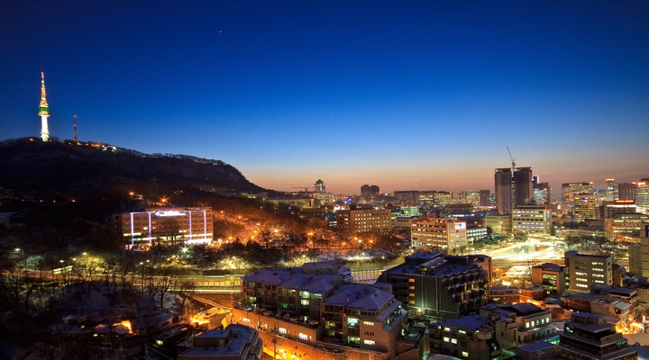 Seoel in avondlicht, Zuid-Korea