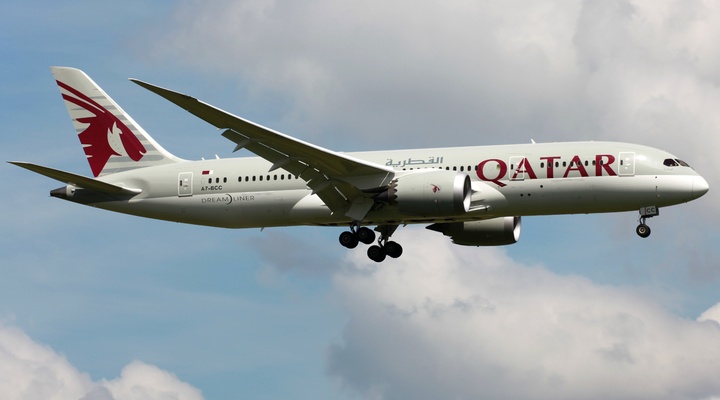 Een vliegtuig van Qatar Airways
